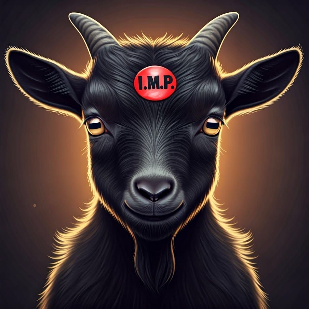 Whimsical VivziePop-Inspired Goat with Shiny Red IMP Sticker