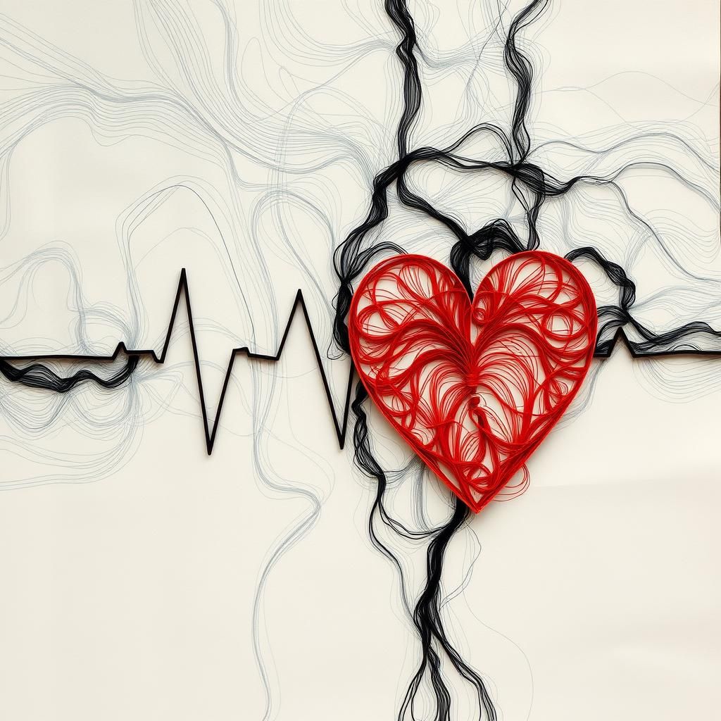 Intricate Paper Heartbeat Lines in Textile Print Style