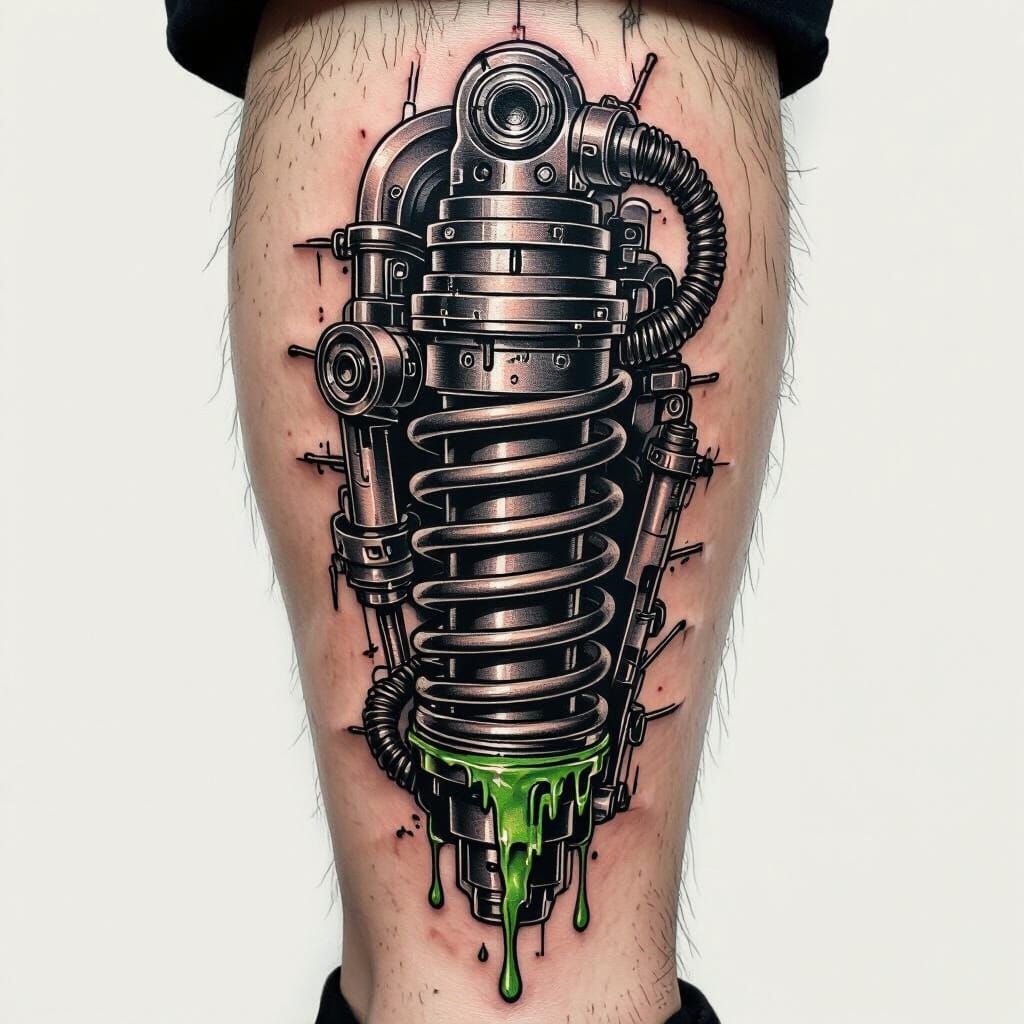 Hydraulic Shock Tattoo: Industrial Calf Design
