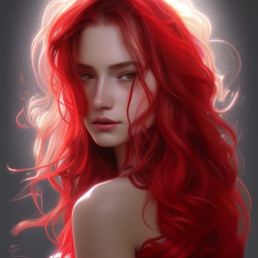 Red-Haired Woman Portrait in Art Nouveau Style
