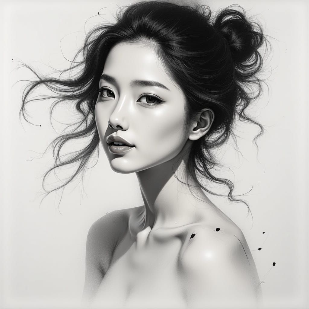 Lin  black and white Drawing  <lora:Flux Hyperreal:1.0>