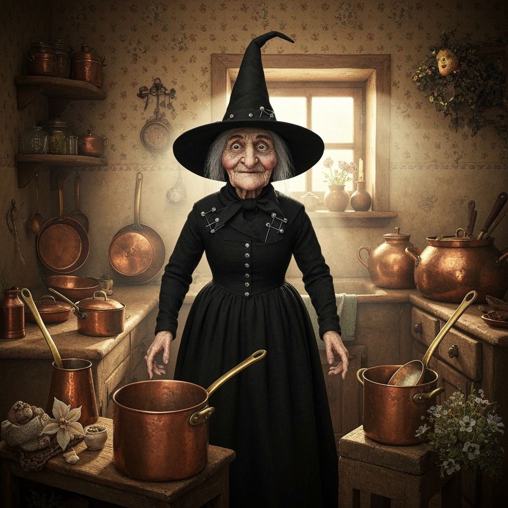 Strega Nona in Cozy Kitchen: Whimsical Illustration