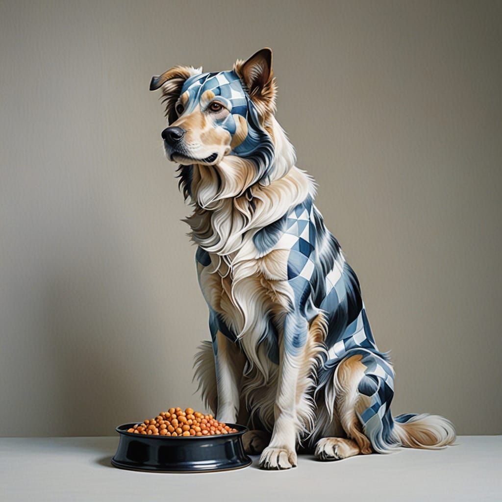 Golden Retriever and Cat in Whimsical Gingham Wonderland