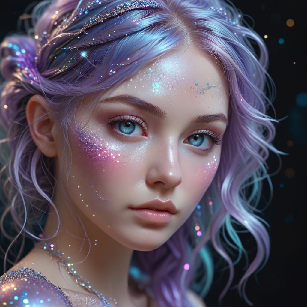 Celestial Nymph with Iridescent Hair in Digital Art