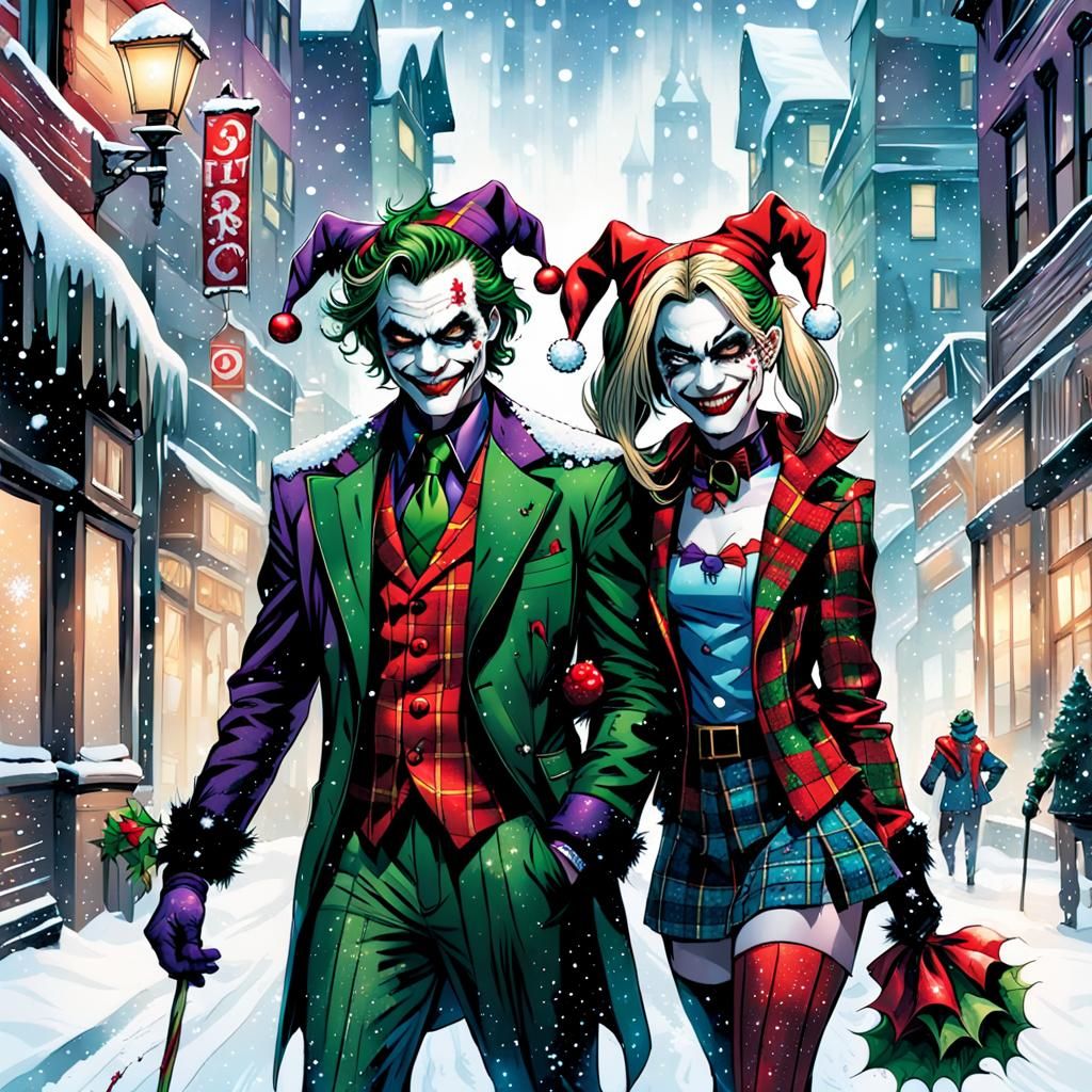 Joker and Harley Quinn in Christmas Comic Art