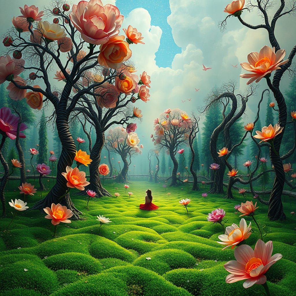 Surreal Garden with Liquid Opal Flowers