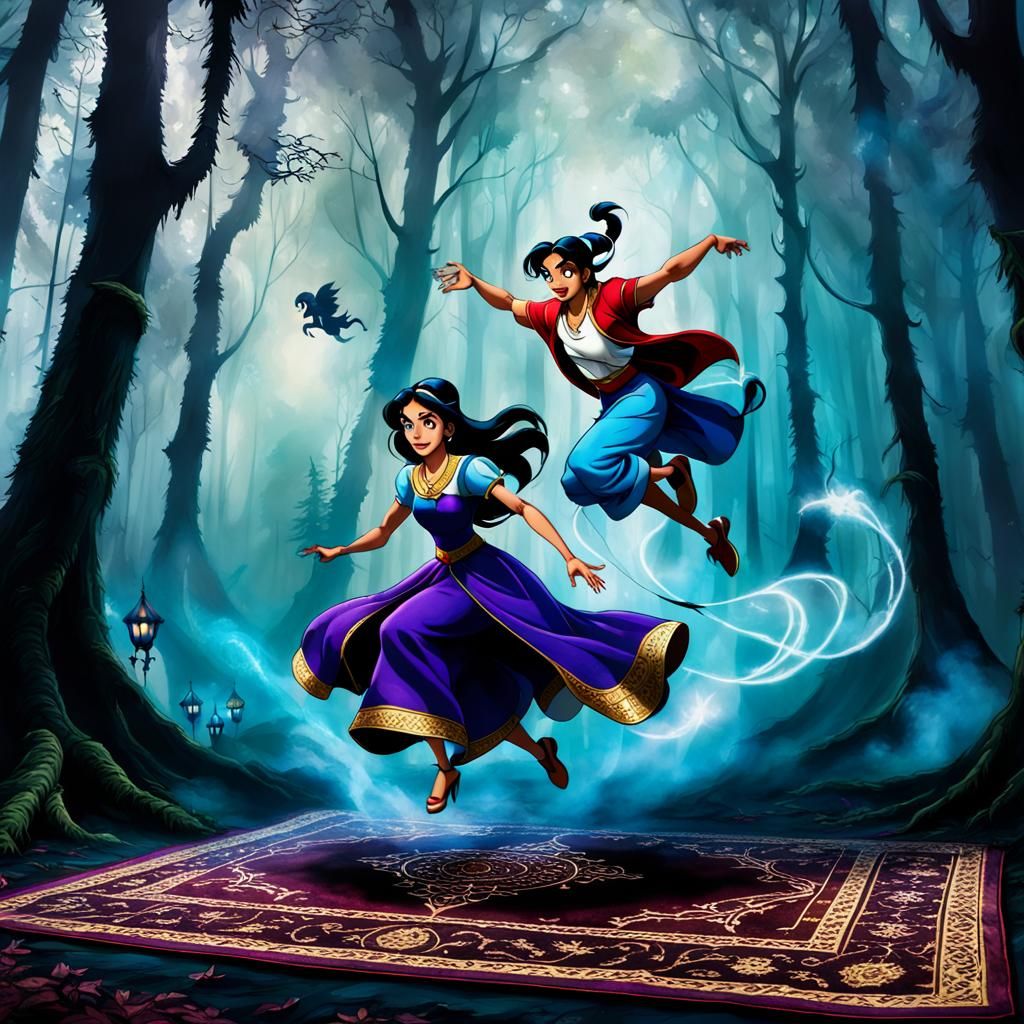 Jasmine and Aladdin on Gothic Magic Carpet