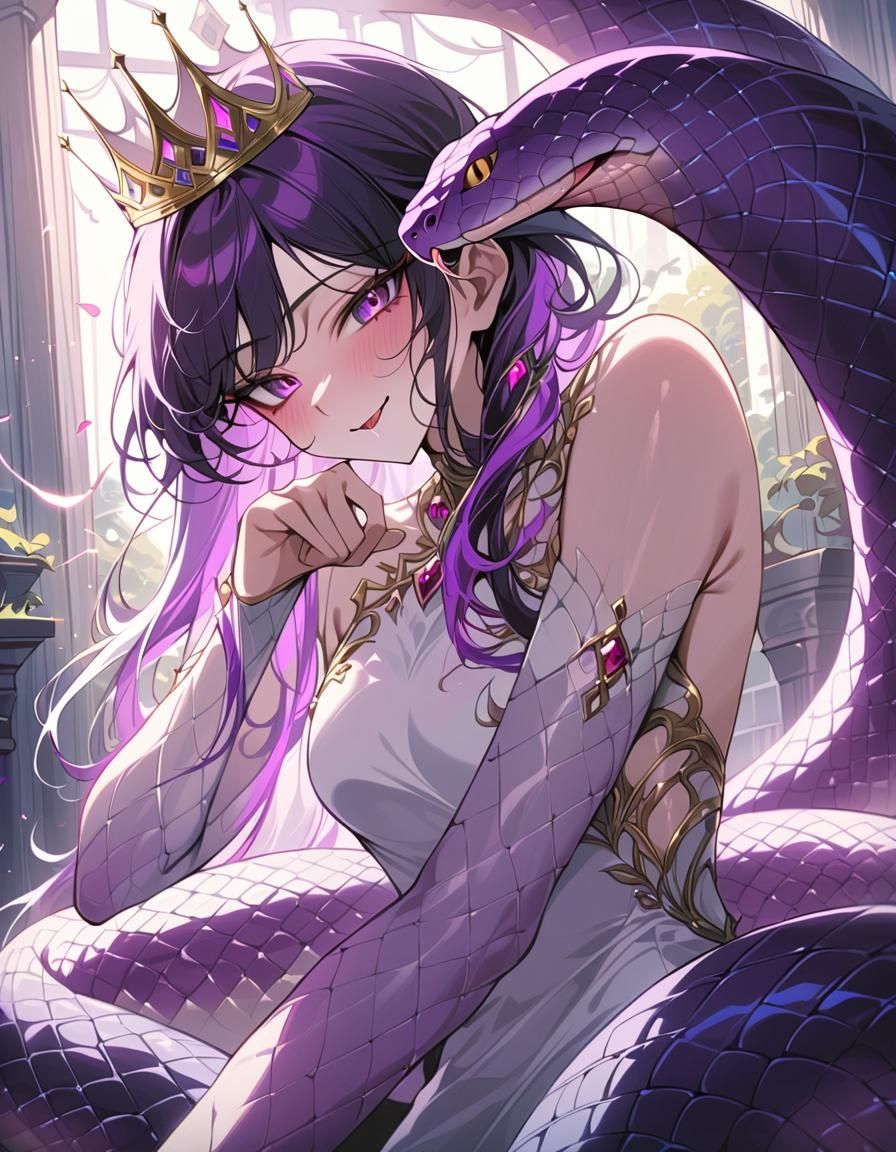 Captivating Snake Queen Portrait in Anime Style