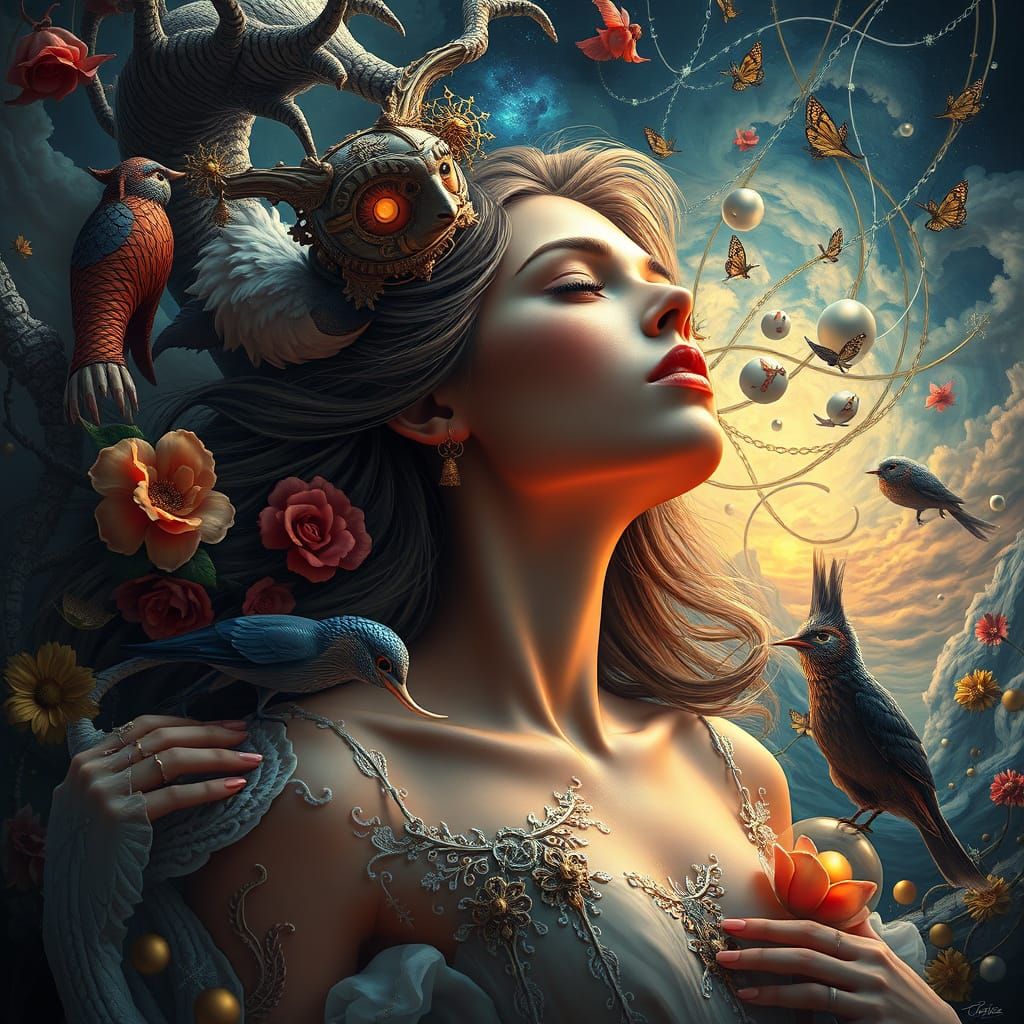 "Awakening abstract of stunningly beautiful woman in the style of Dali, Jack Butler Yeats highly detailed digital painti...