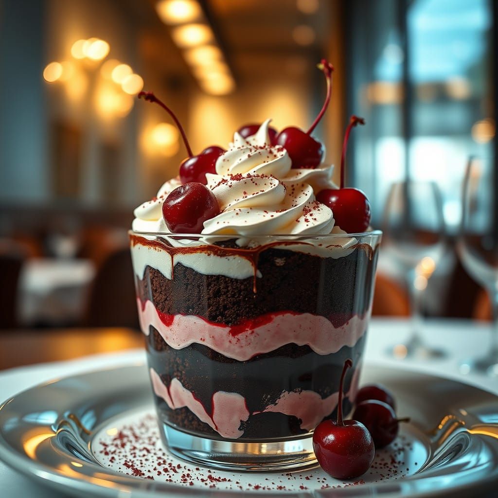 Elegant Black Forest Trifle in Hyper-Realistic Style