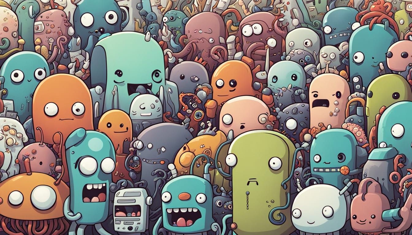 Tiny Robot Cartoon Collective in Muted Color Palette