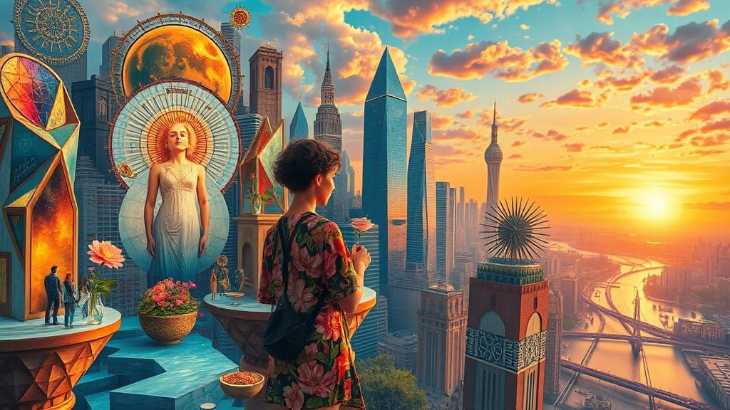 Utopian Cityscape with Sacred Geometry, Surreal Art