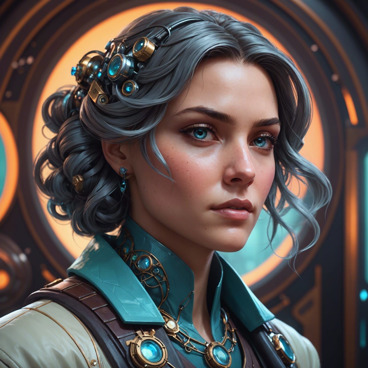 Scientist Brain-Freeze Portrait in Biopunk Art Deco Style