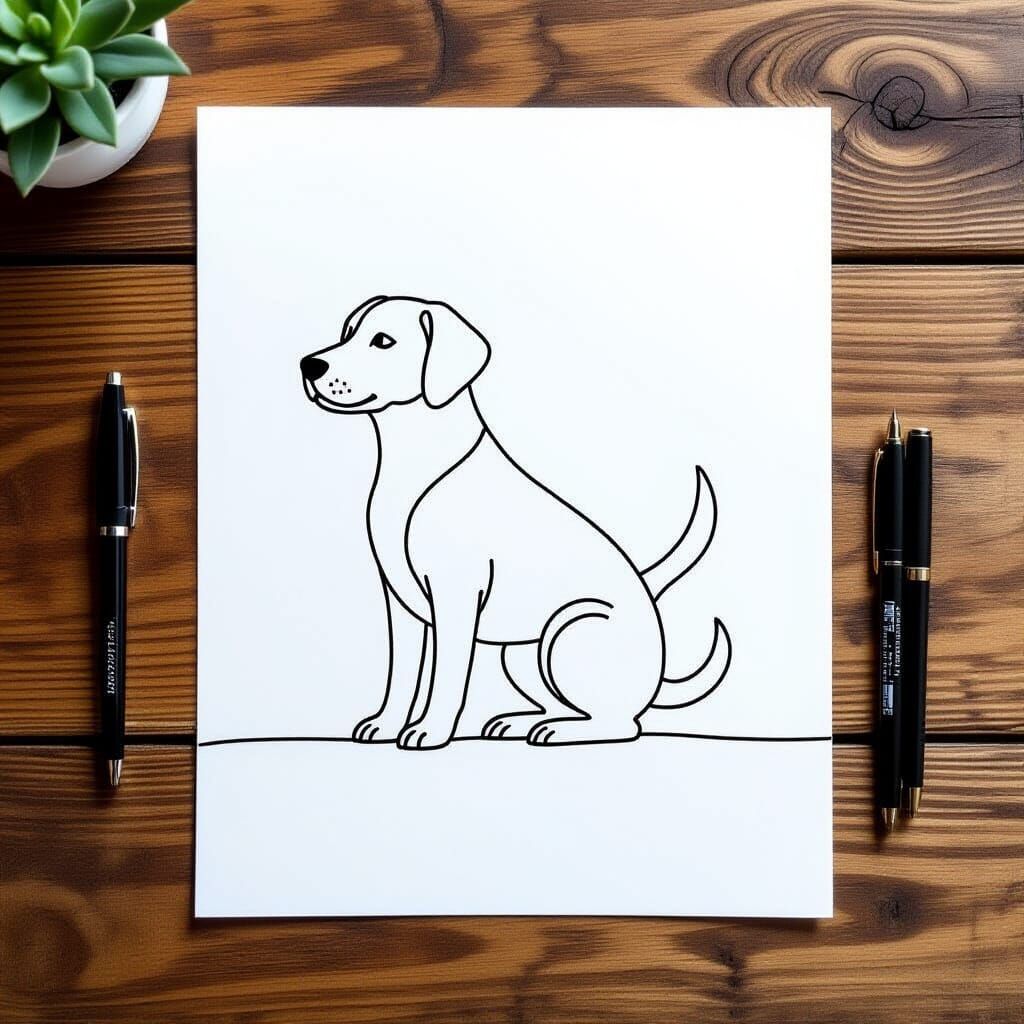 Minimalist Dog Contour Line Drawing