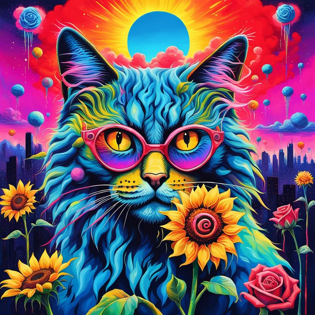 Cyberpunk Cat in Candyland: A Surreal Valentine