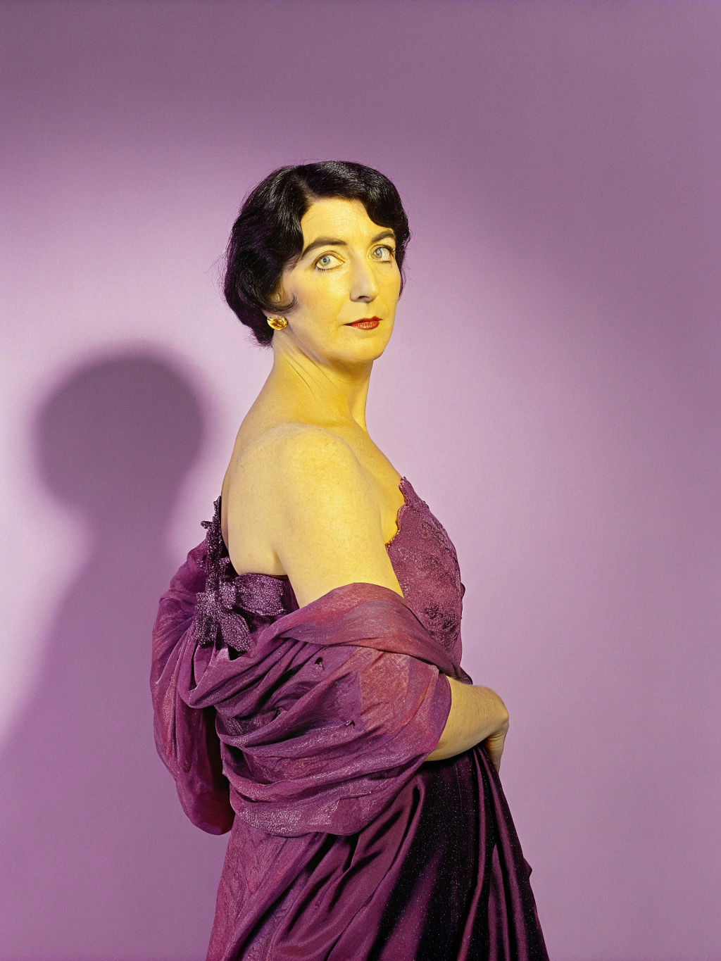 Elegant Woman in Red Gown: Classic Portrait