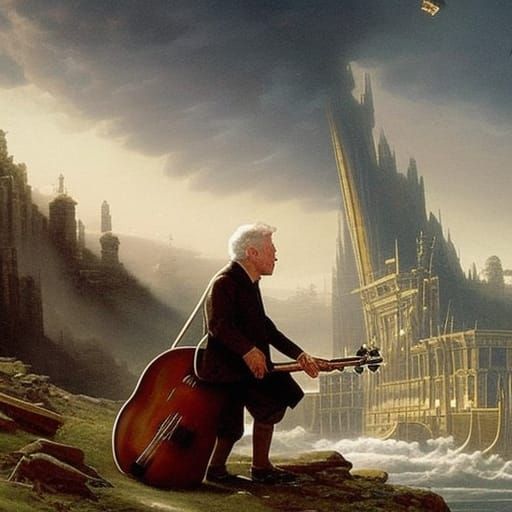Old Man Plays Bass in Digital Matte Painting