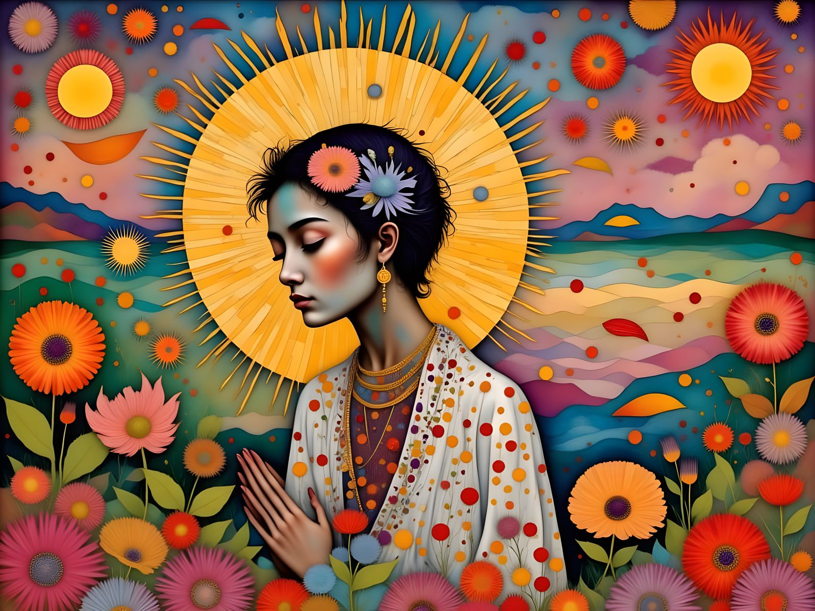 Sacred Encounter in Vibrant Batik Splendor