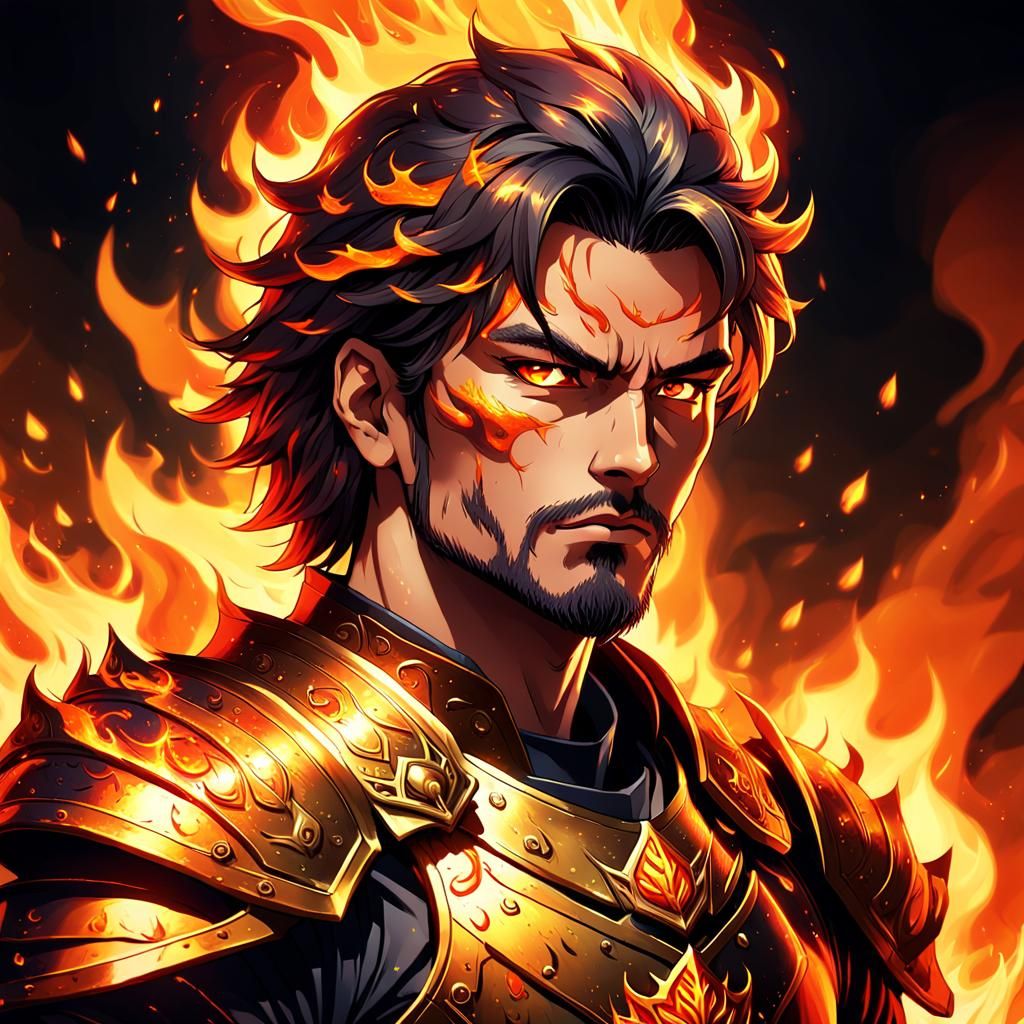 Fiery Warrior King in Anime Style