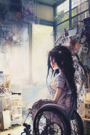 Wheelchair Goddess in Surreal Mixed Media Painting