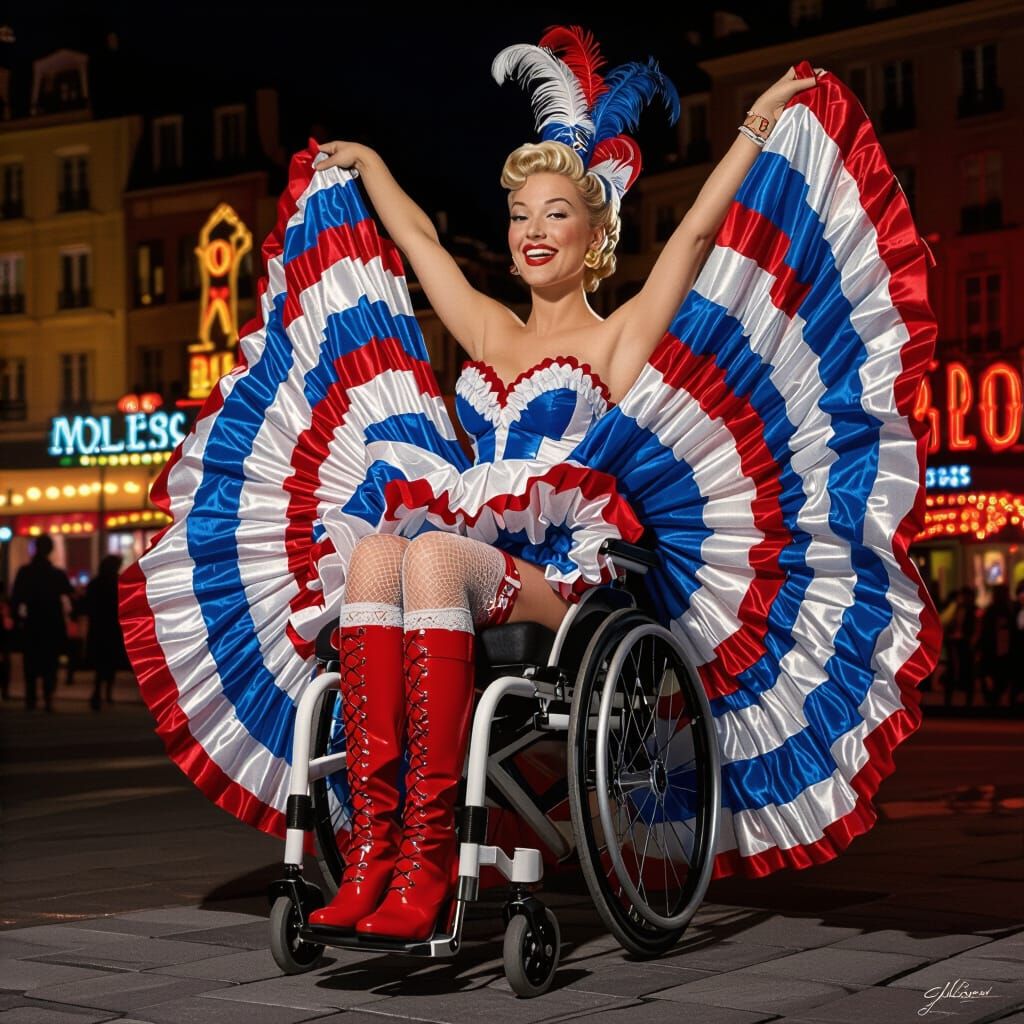 Retro Cancan Girl in Wheelchair, Gil Elvgren Style