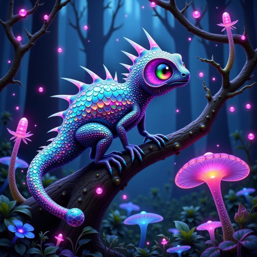 Bioluminescent Creature in Lush Alien Forest