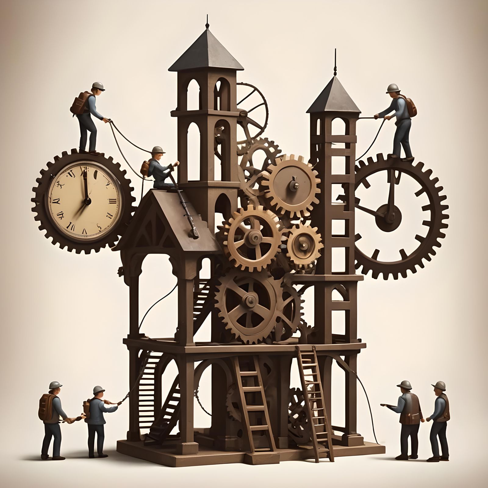 Teamwork Concept Art: Miniature People in Clockwork