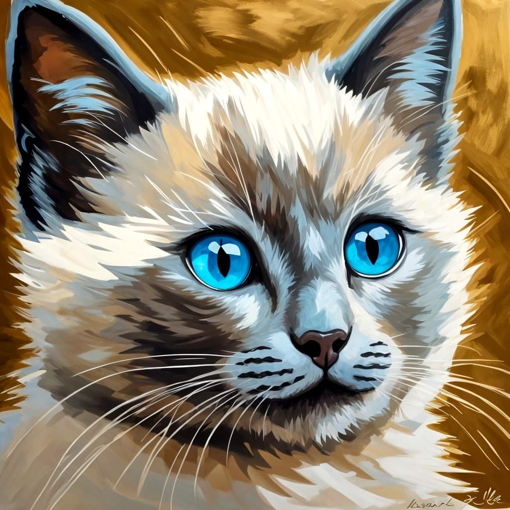 Siamese Kitten in Maximalist Oil Painting
