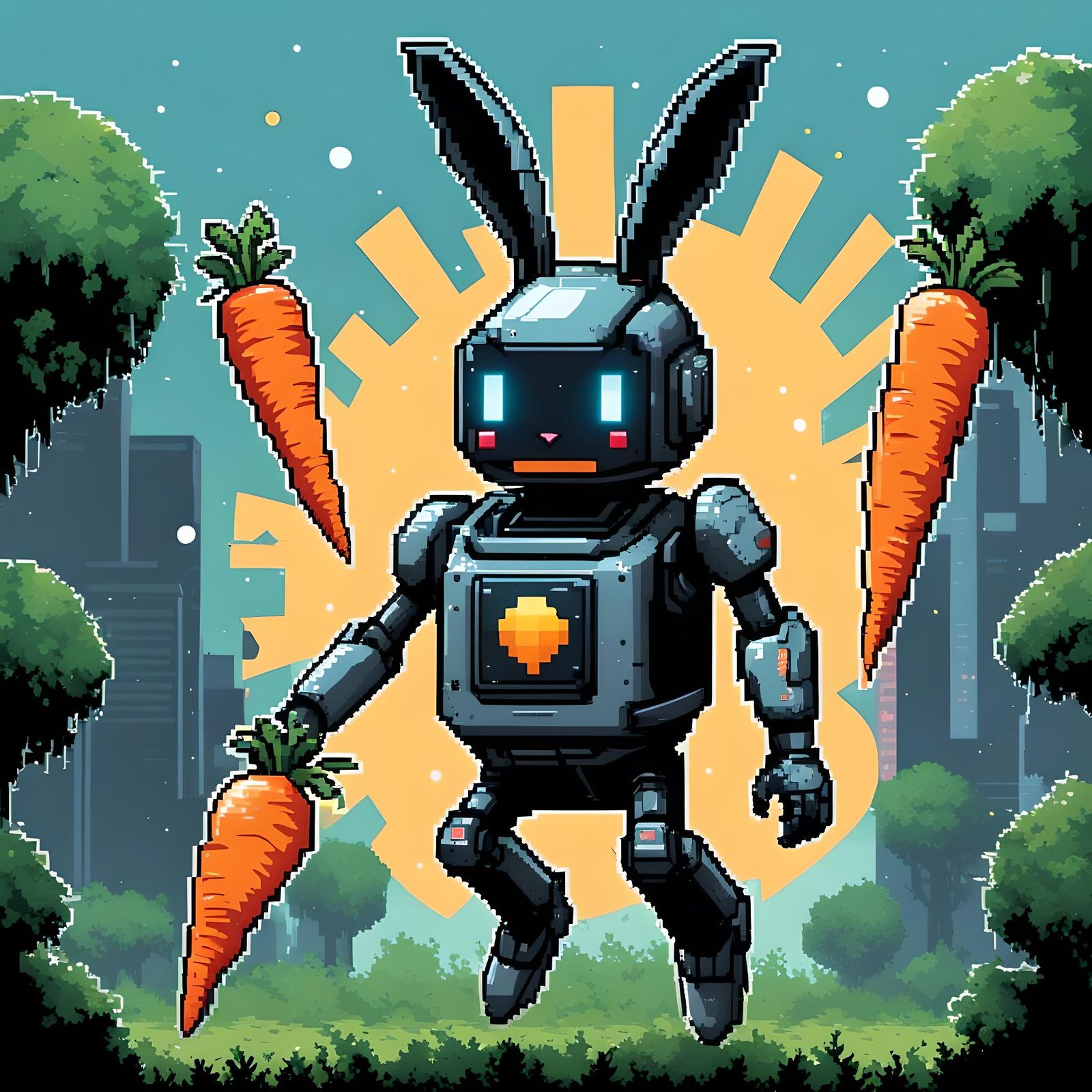 Pixel Art Bunny Robot in Retro Sci-Fi Style