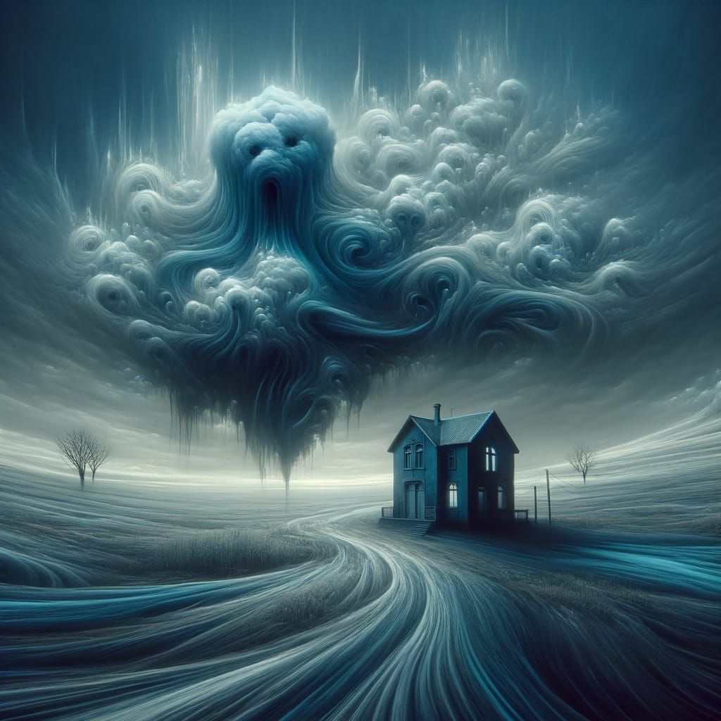 Ominous Solitude: Surreal House in Dreamscape