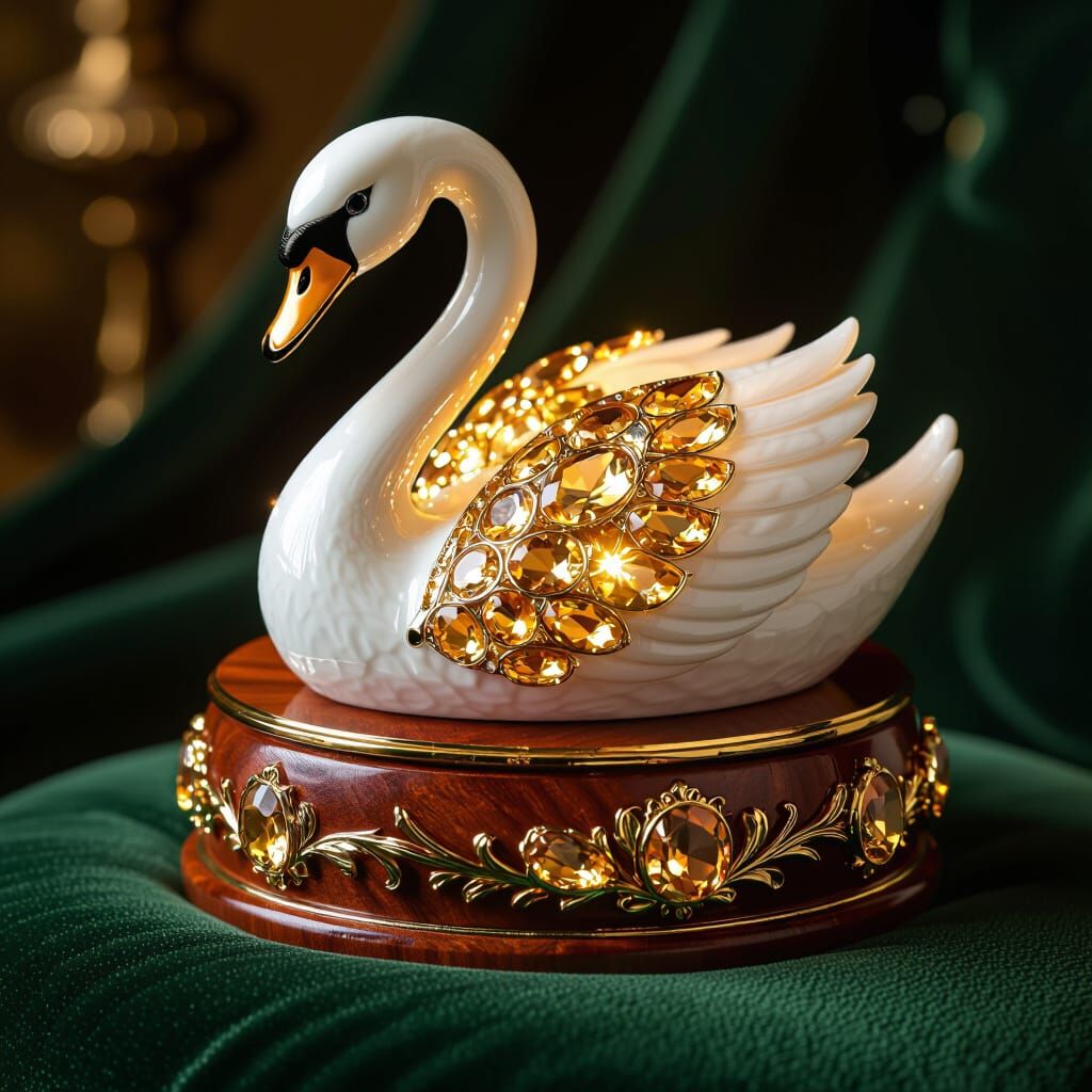 Swan Music Box with Citrines in Digital Art Style