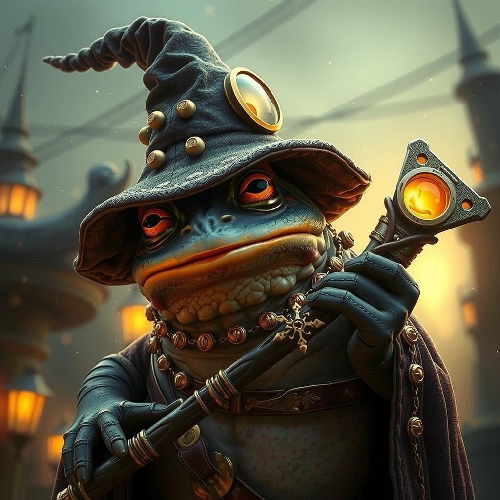 Steampunk Toad Wizard with Magic Staff