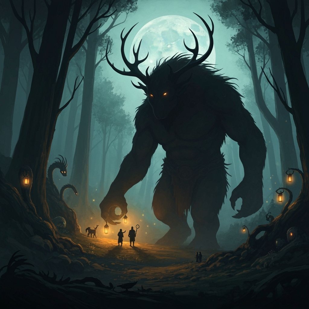 Antlered Giant Lights Lanterns in Enchanted Forest