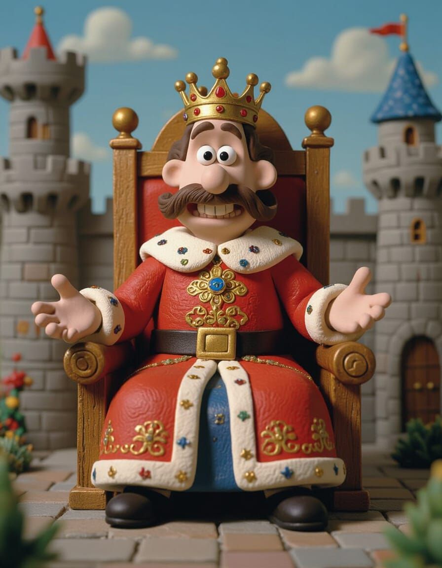 Regal King on Throne in Claymation Style