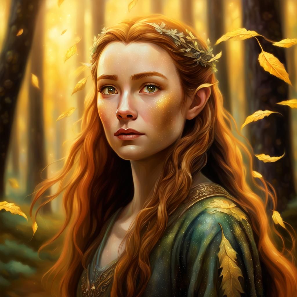 Tauriel in Golden Forest, Impressionist Oil Painting