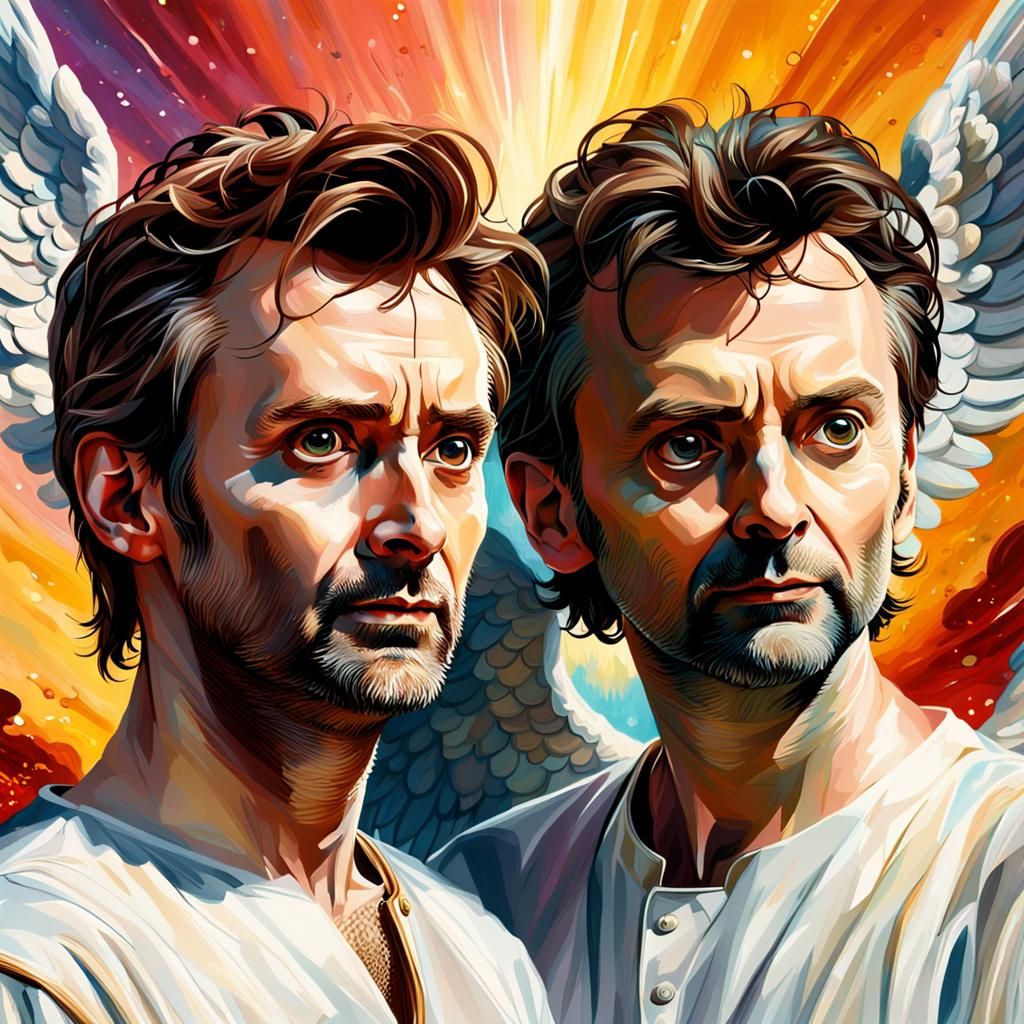 Angelic Duo: Hyperrealistic Splash Art Portrait