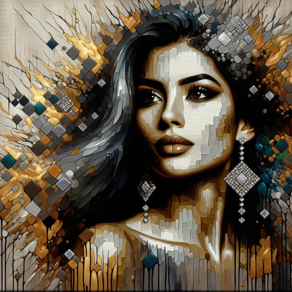 Elegant Oil Painting of Hispanic Woman with Diamond Art