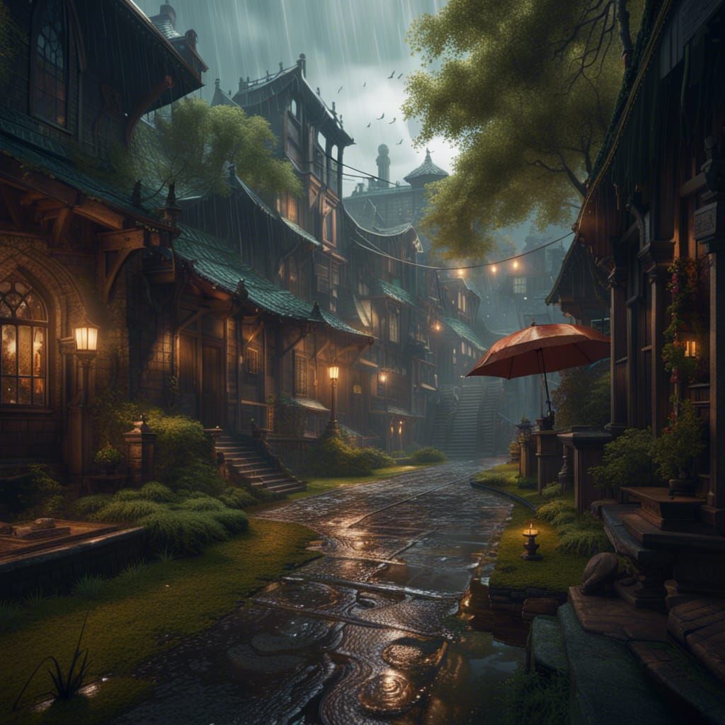Fantastical Rainy Day in Detailed Matte Painting