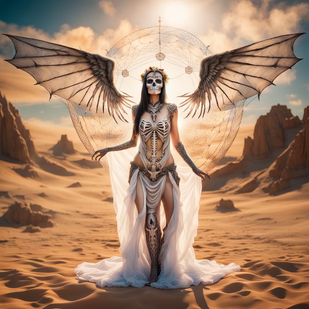 Exotic Princess with Halloween Mandala in Desert Oasis