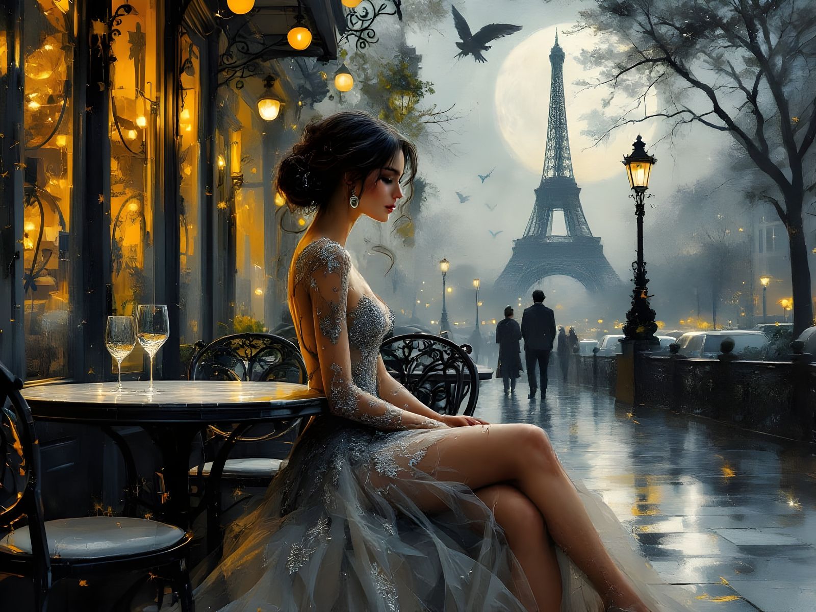 Surreal Parisian Cafe Scene in Elegant High Fashion Style