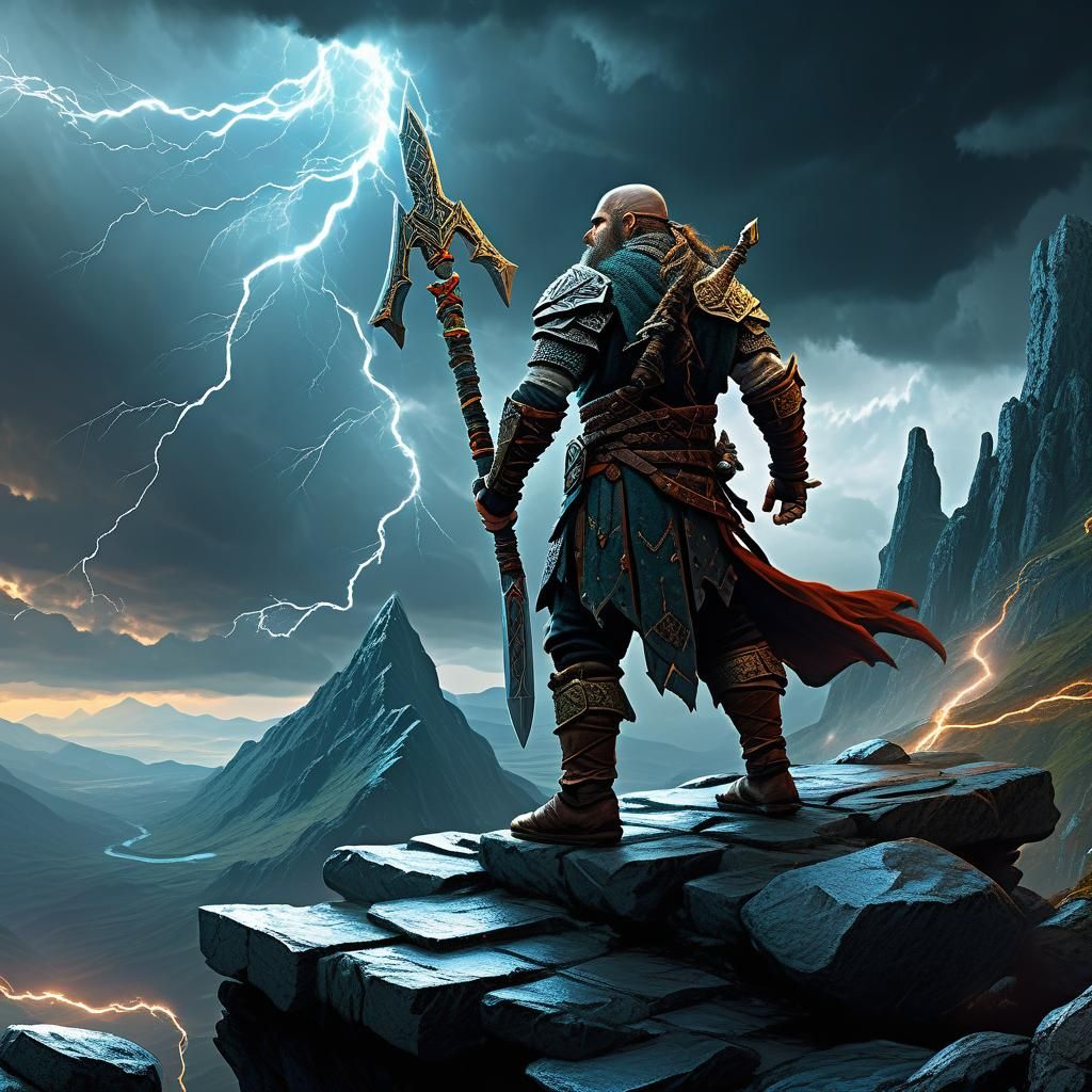Fantasy Heroes on Stormy Peak: Digital Art
