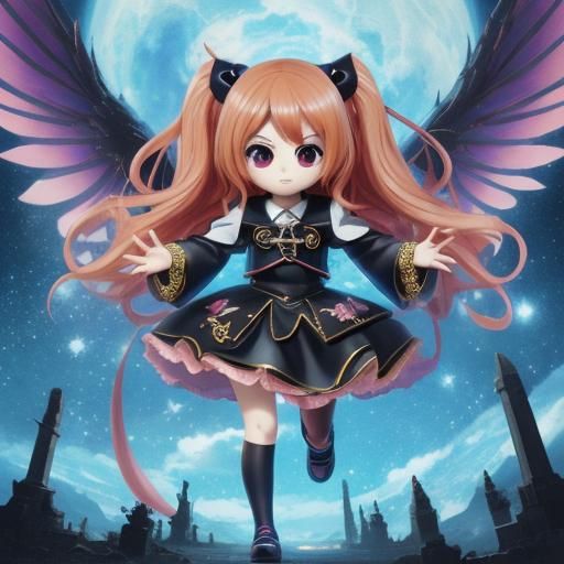 Anime, haifa wehbe, chibi, Big heads, Big eyes, Simplified features, A tiny body, Exaggerated features, Stump limbs, Lar...