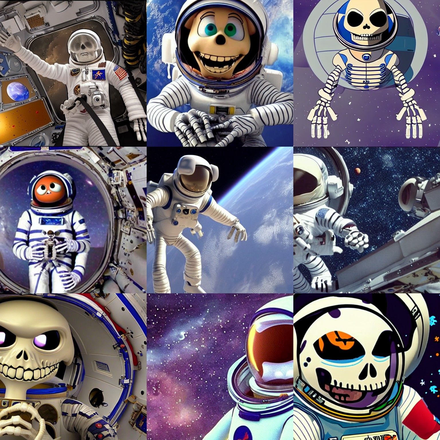 Spooky Skeleton Astronaut in Space: Pixar Style