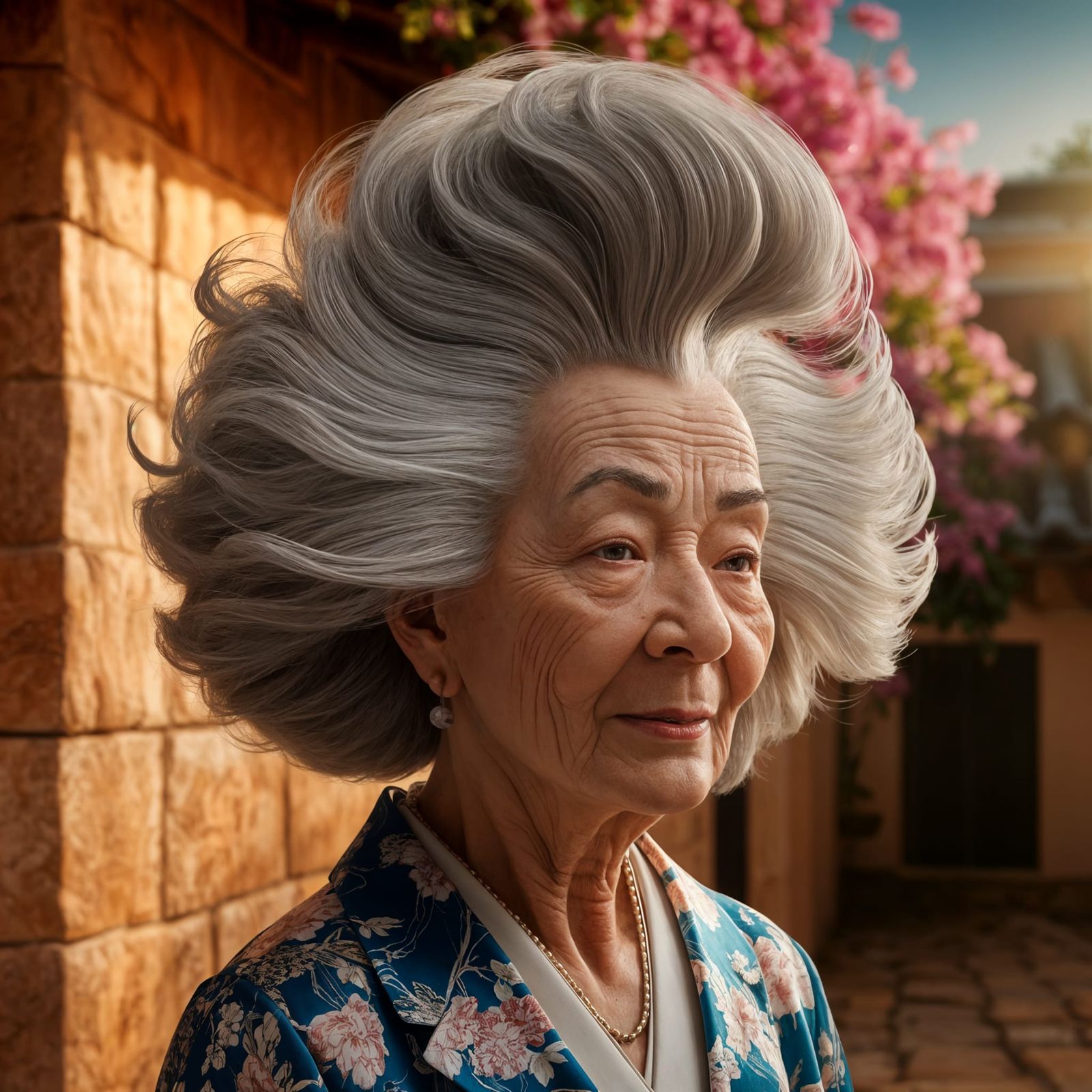 Grand Madame with Hokusai Wave Hair, 3D Art