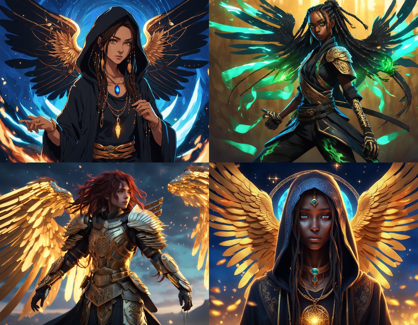 Beautiful Tarot Angel with Golden Wings in Anime Style