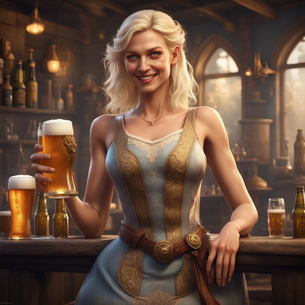 Beautiful Innkeeper in Detailed Matte Painting