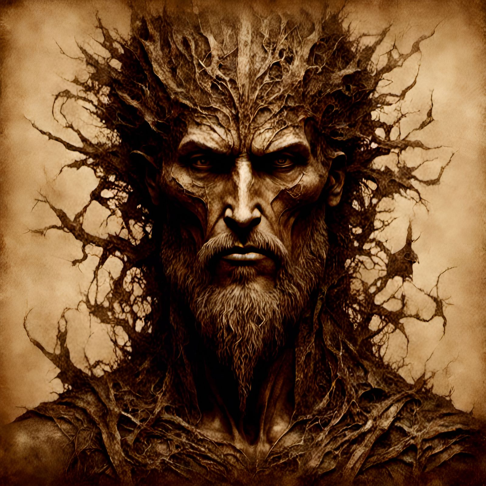 Hyperreal Hercules in Pyrography Style