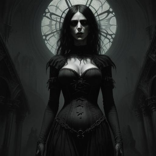 Gothic Woman in Horror Engraving Style