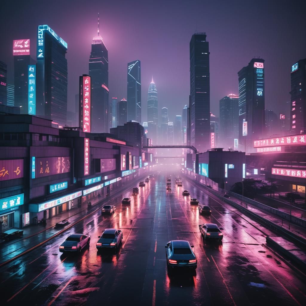 Neon-Lit Cyberpunk Racetrack in Futuristic Cityscape