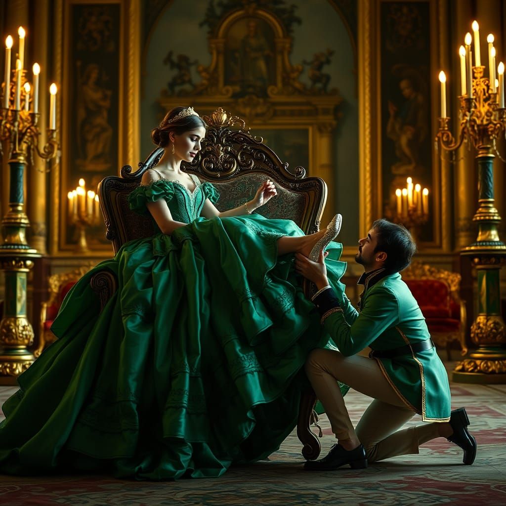 Elegant Princess and Prince in Palace Interior